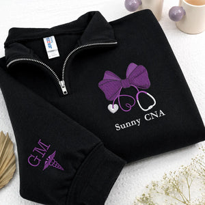 Custom Credentials Nursing Quarter Zip, Personalized Embroidered Name & Title, RN BSN NP Nurse Week Gift
