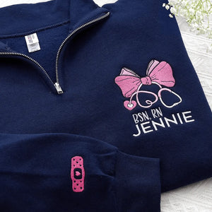 Custom Credentials Nursing Quarter Zip, Personalized Embroidered Name & Title, RN BSN NP Nurse Week Gift