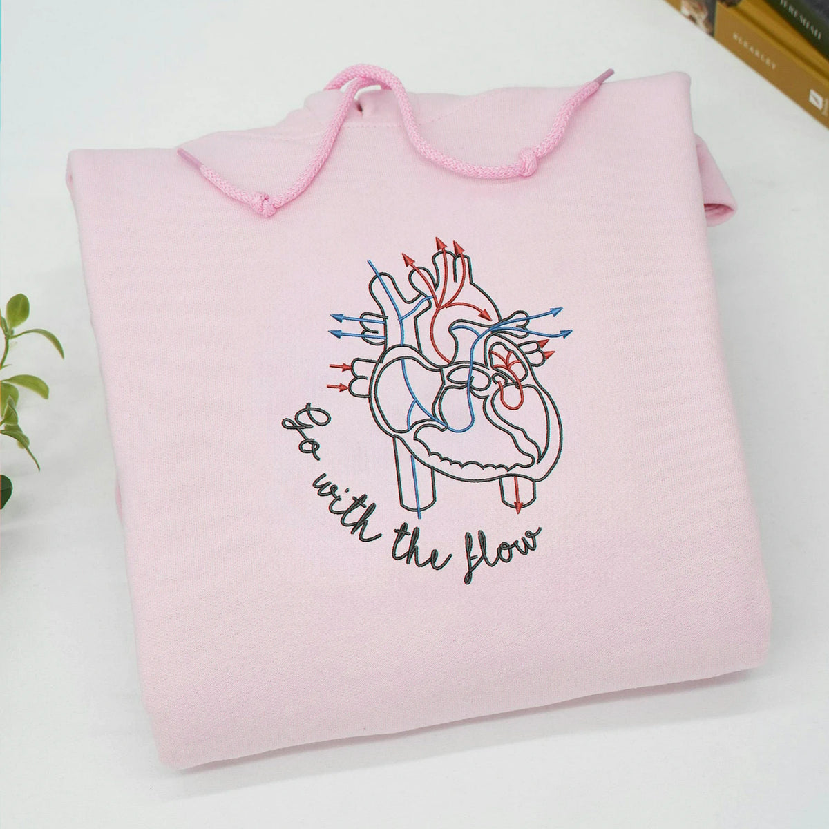 Go With The Flow Cardiology Nurse Sweatshirt, Embroidered Gift for CVICU Nurse