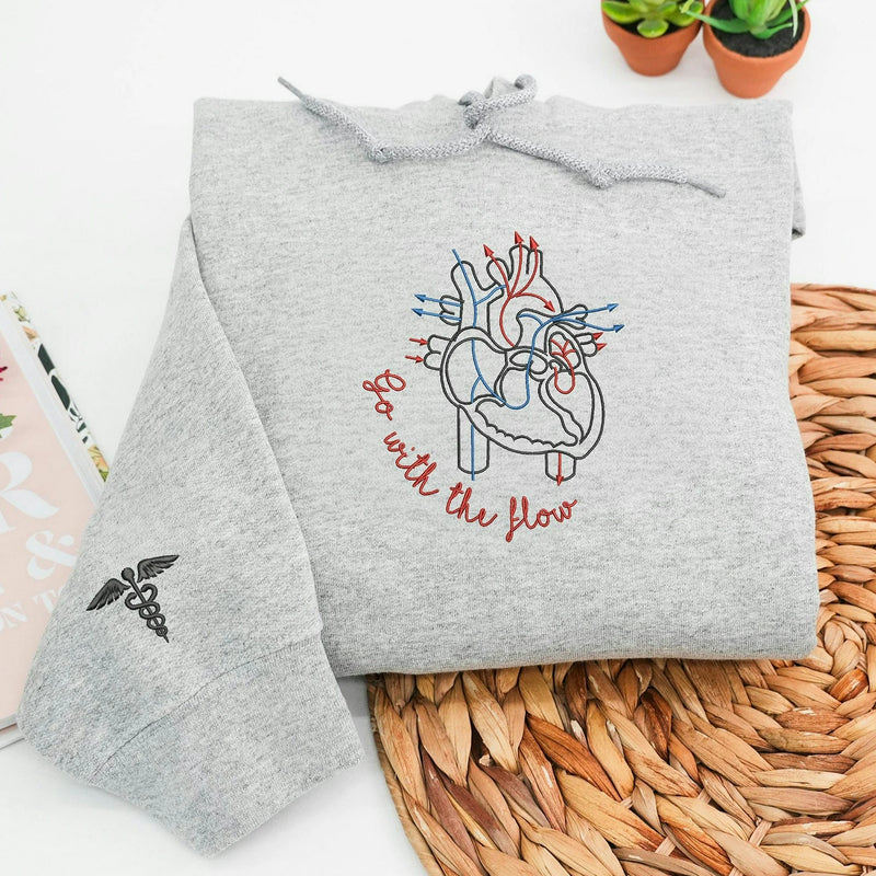 Go With The Flow Cardiology Nurse Sweatshirt, Embroidered Gift for CVICU Nurse