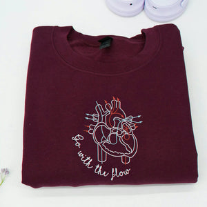 Go With The Flow Cardiology Nurse Sweatshirt, Embroidered Gift for CVICU Nurse