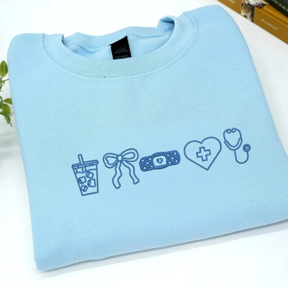 Custom Nurse Icon Embroidered Sweatshirt, Personalized Graduation Gift for Nursing Student