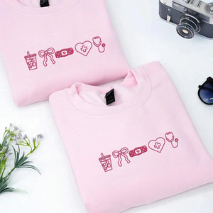 Custom Nurse Icon Embroidered Sweatshirt, Personalized Graduation Gift for Nursing Student