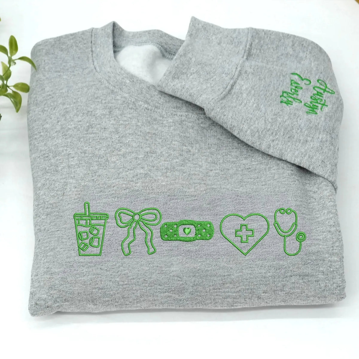Custom Nurse Icon Embroidered Sweatshirt, Personalized Graduation Gift for Nursing Student
