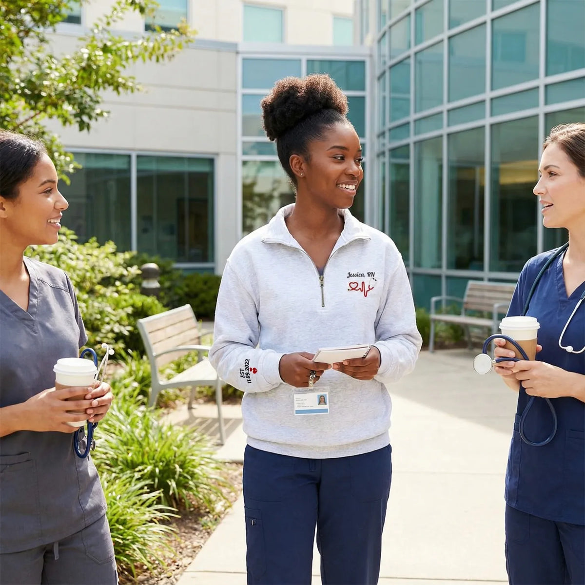 Custom Nurse Quarter Zip Sweatshirt or Full-Zip Hoodie, Embroidered Gift for Nurse