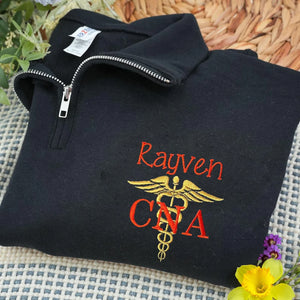 Personalized Embroidered CNA Quarter Zip, Custom Name Nursing Assistant Pullover, Appreciation Week Gifts