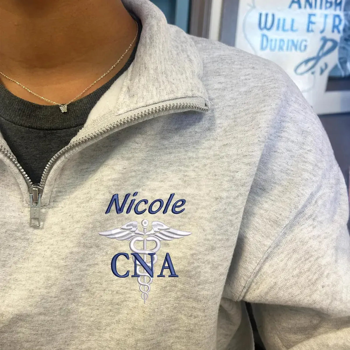 Personalized Embroidered CNA Quarter Zip, Custom Name Nursing Assistant Pullover, Appreciation Week Gifts