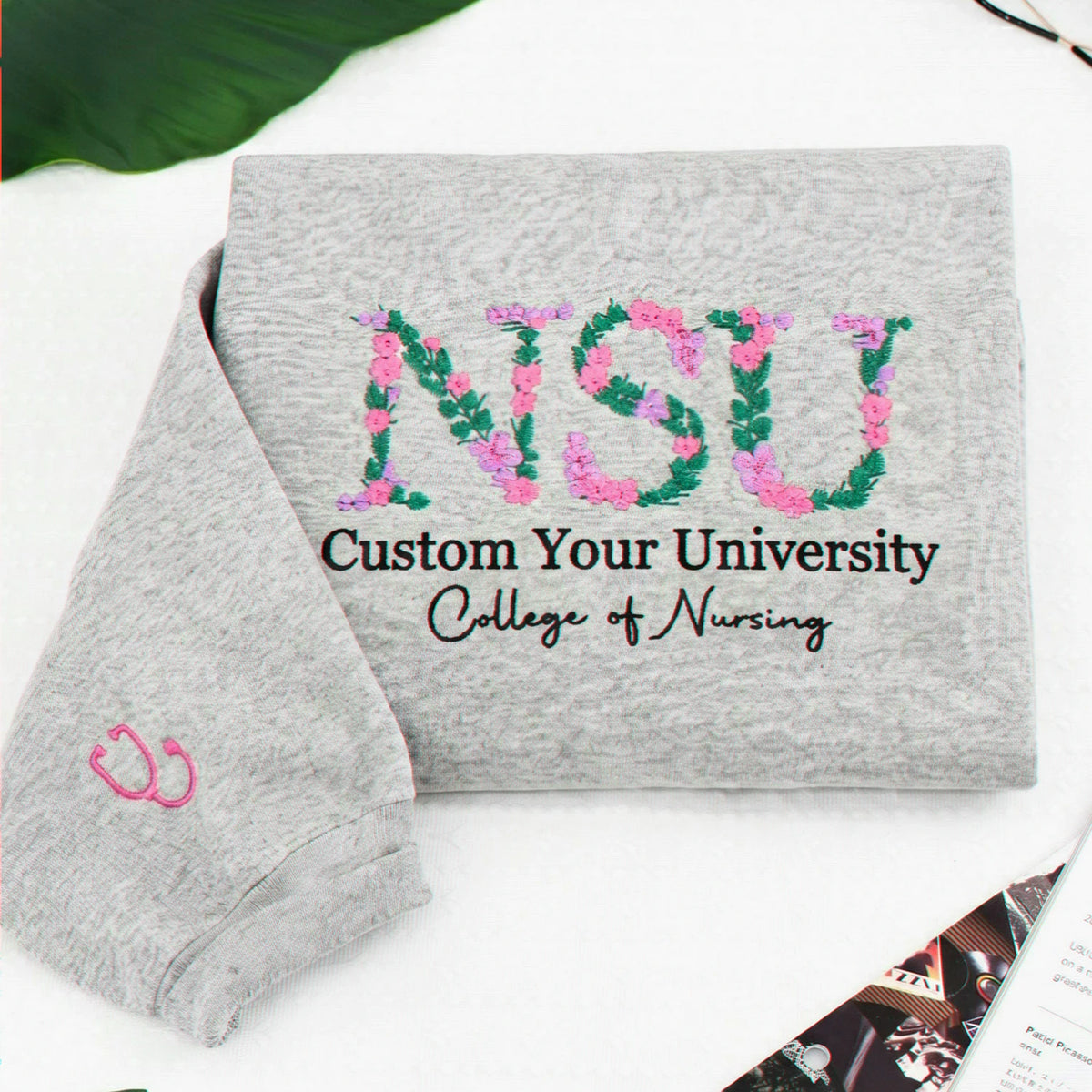 Custom Floral Nursing School Sweatshirt for Sister, Personalized College Gift