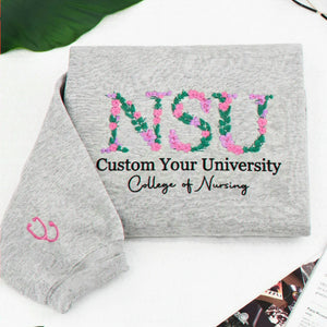 Custom Floral Nursing School Sweatshirt for Sister, Personalized College Gift