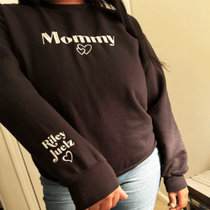 Embroidered Wrestling Mom Sweatshirt with Kids Names on Sleeve