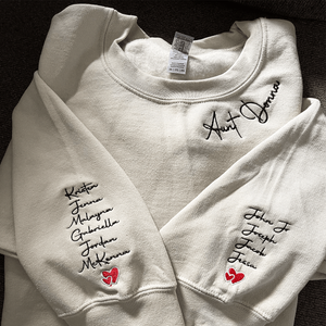 Custom Embroidered Aunt Life Sweatshirt with Children Names on Sleeve