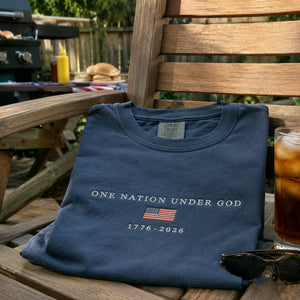 USA 250th Shirt Anniversary Christian Shirt, Embroidered Flag Comfort Colors Tee