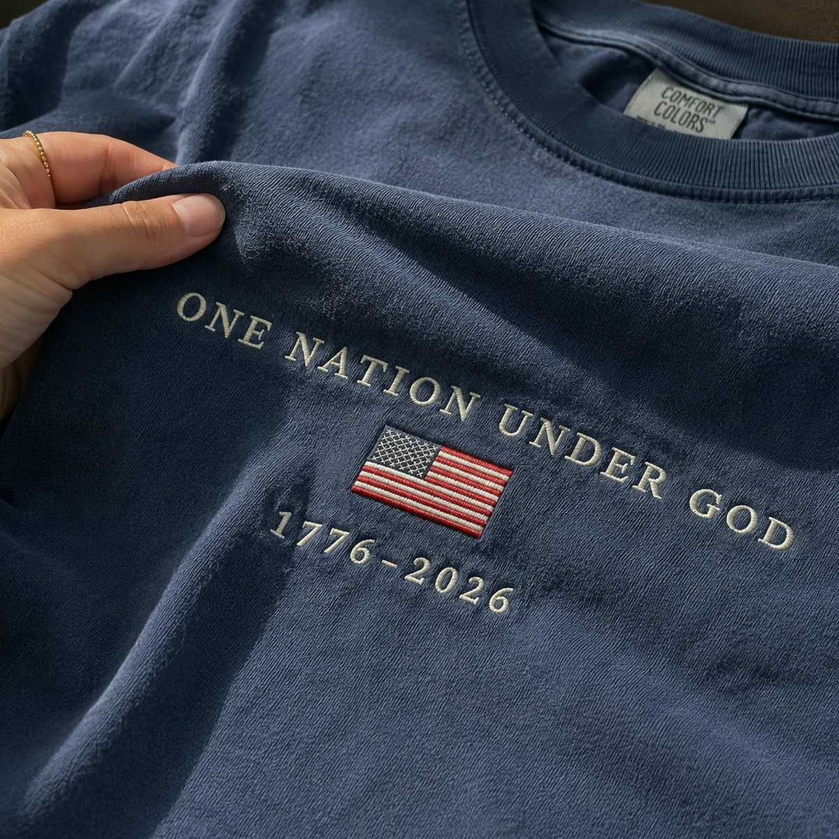 USA 250th Shirt Anniversary Christian Shirt, Embroidered Flag Comfort Colors Tee