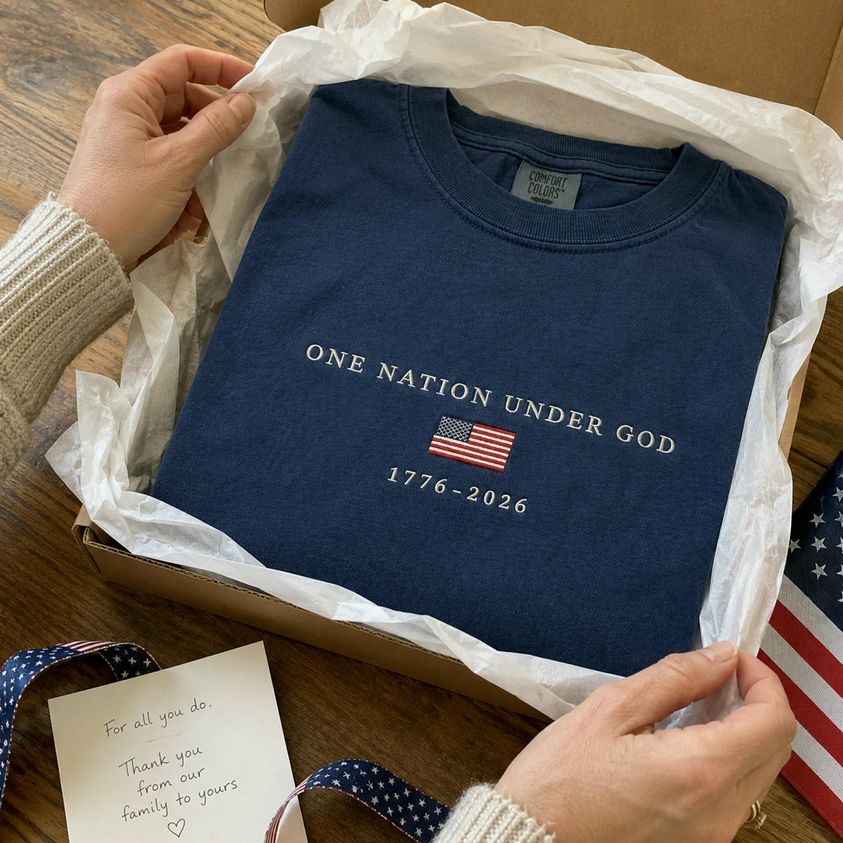 USA 250th Shirt Anniversary Christian Shirt, Embroidered Flag Comfort Colors Tee