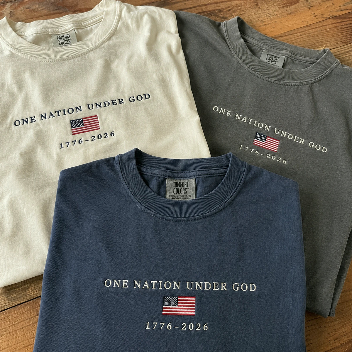 USA 250th Shirt Anniversary Christian Shirt, Embroidered Flag Comfort Colors Tee