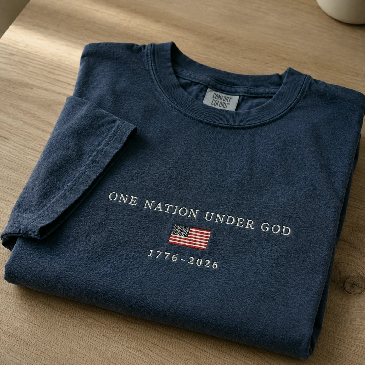 USA 250th Shirt Anniversary Christian Shirt, Embroidered Flag Comfort Colors Tee