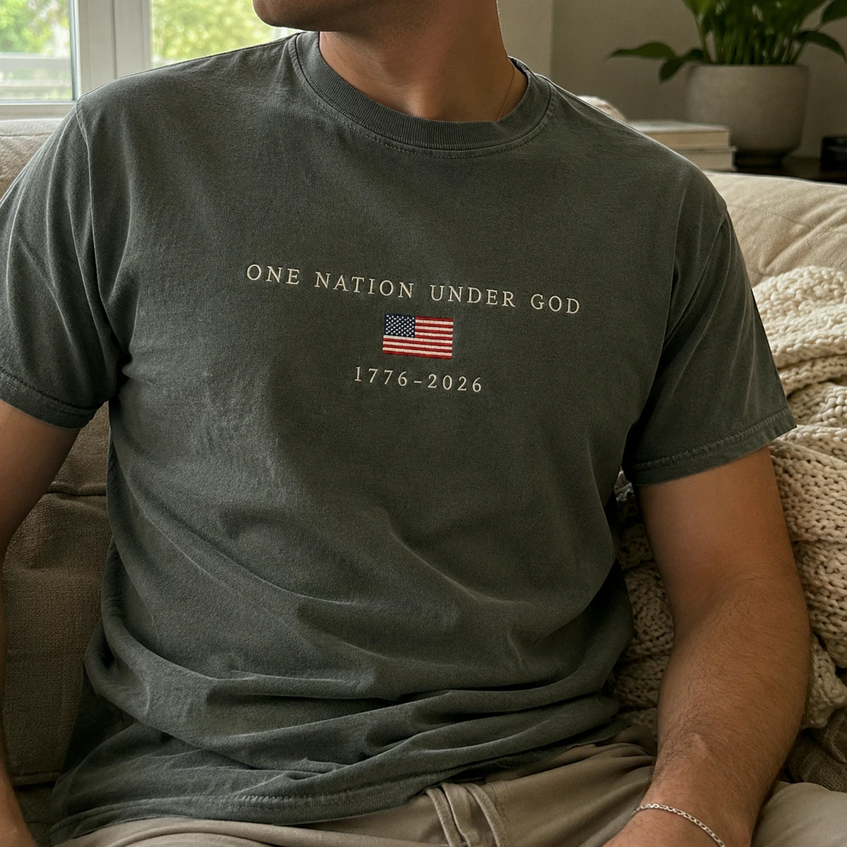 USA 250th Shirt Anniversary Christian Shirt, Embroidered Flag Comfort Colors Tee