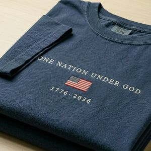 USA 250th Shirt Anniversary Christian Shirt, Embroidered Flag Comfort Colors Tee