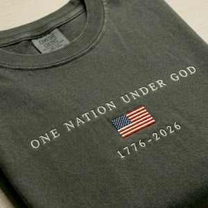 USA 250th Shirt Anniversary Christian Shirt, Embroidered Flag Comfort Colors Tee