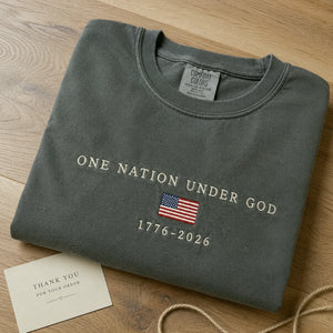 USA 250th Shirt Anniversary Christian Shirt, Embroidered Flag Comfort Colors Tee