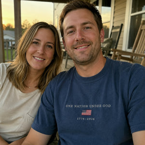 USA 250th Shirt Anniversary Christian Shirt, Embroidered Flag Comfort Colors Tee