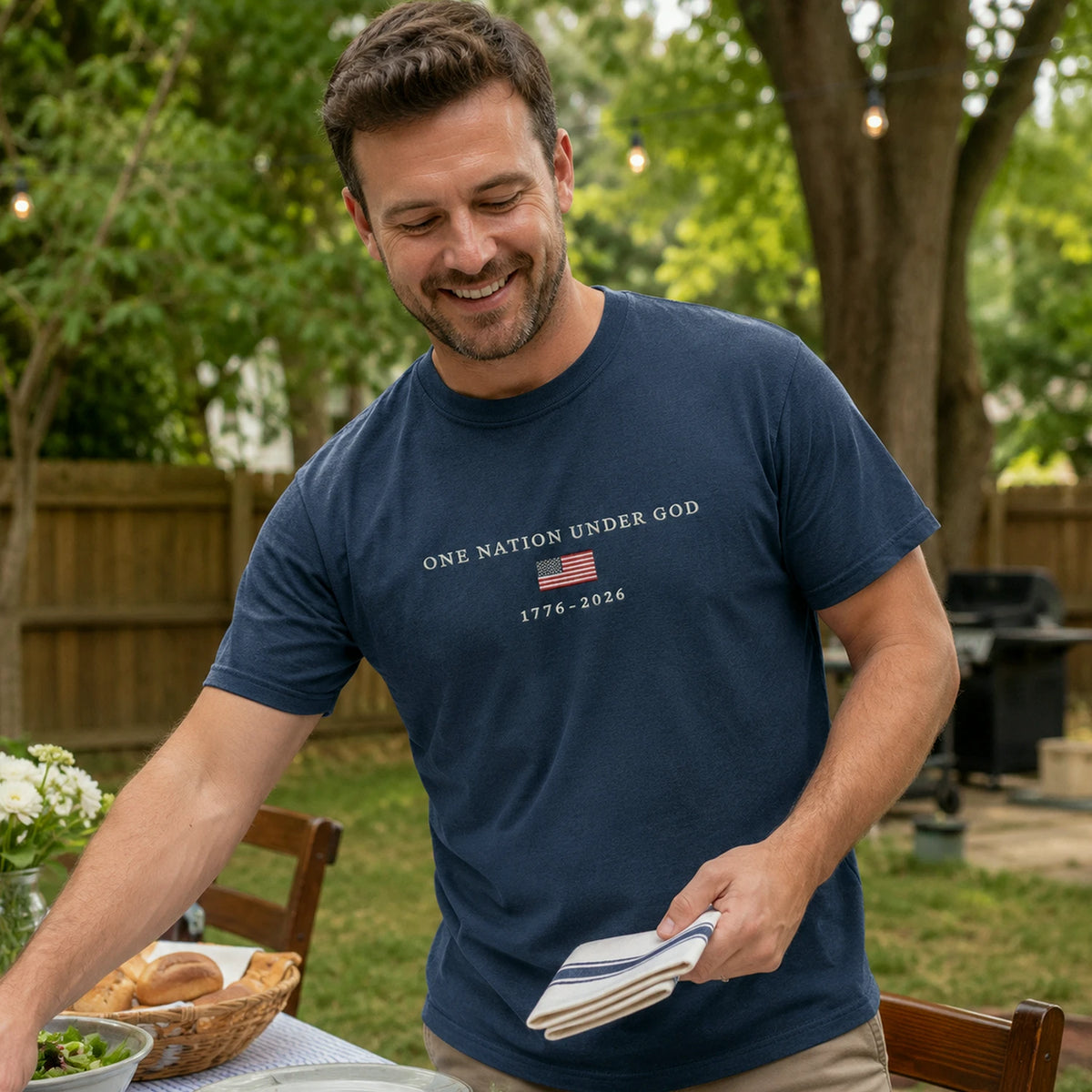 USA 250th Shirt Anniversary Christian Shirt, Embroidered Flag Comfort Colors Tee