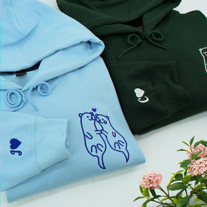 Embroidered Otter Couple Hoodie, 2nd Anniversary Matching Sweatshirts for Couples