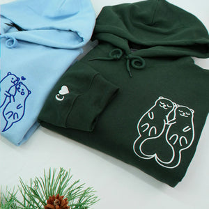 Embroidered Otter Couple Hoodie, 2nd Anniversary Matching Sweatshirts for Couples