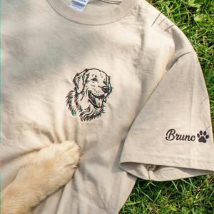 Custom Golden Retriever Outline T-Shirt - Minimalist Embroidered Pet Photo Line Art Tee & Name for Dog Parent