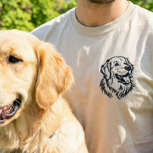 Custom Memorial Outline T-shirt for Pet Lover - Minimalist Embroidered Pet Photo Line Art Tee & Name - Pet Loss Gift