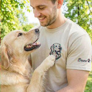 Custom Golden Retriever Outline T-Shirt - Minimalist Embroidered Pet Photo Line Art Tee & Name for Dog Parent