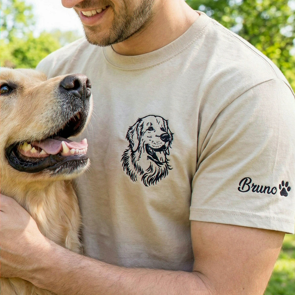 Custom Memorial Outline T-shirt for Pet Lover - Minimalist Embroidered Pet Photo Line Art Tee & Name - Pet Loss Gift