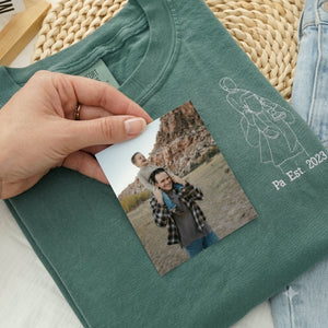 Personalized Pa Photo Line Art T-Shirt or Sweatshirt for Dad, Embroidered Father's Day Gift