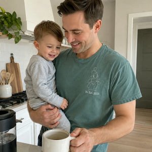 Personalized Pa Photo Line Art T-Shirt or Sweatshirt for Dad, Embroidered Father's Day Gift