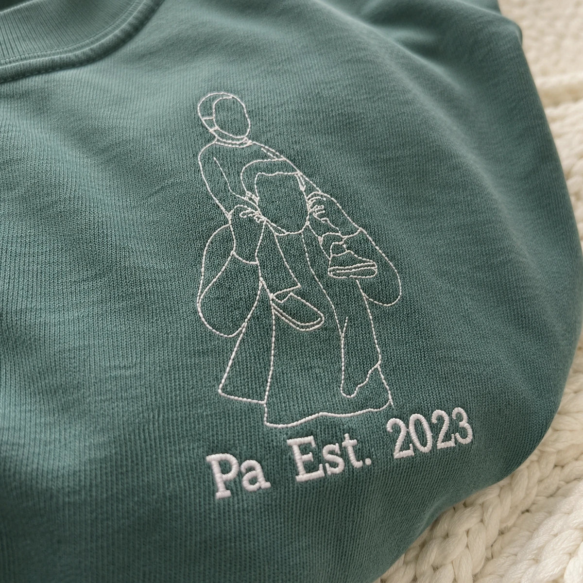 Personalized Pa Photo Line Art T-Shirt or Sweatshirt for Dad, Embroidered Father's Day Gift