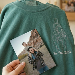 Personalized Pa Photo Line Art T-Shirt or Sweatshirt for Dad, Embroidered Father's Day Gift