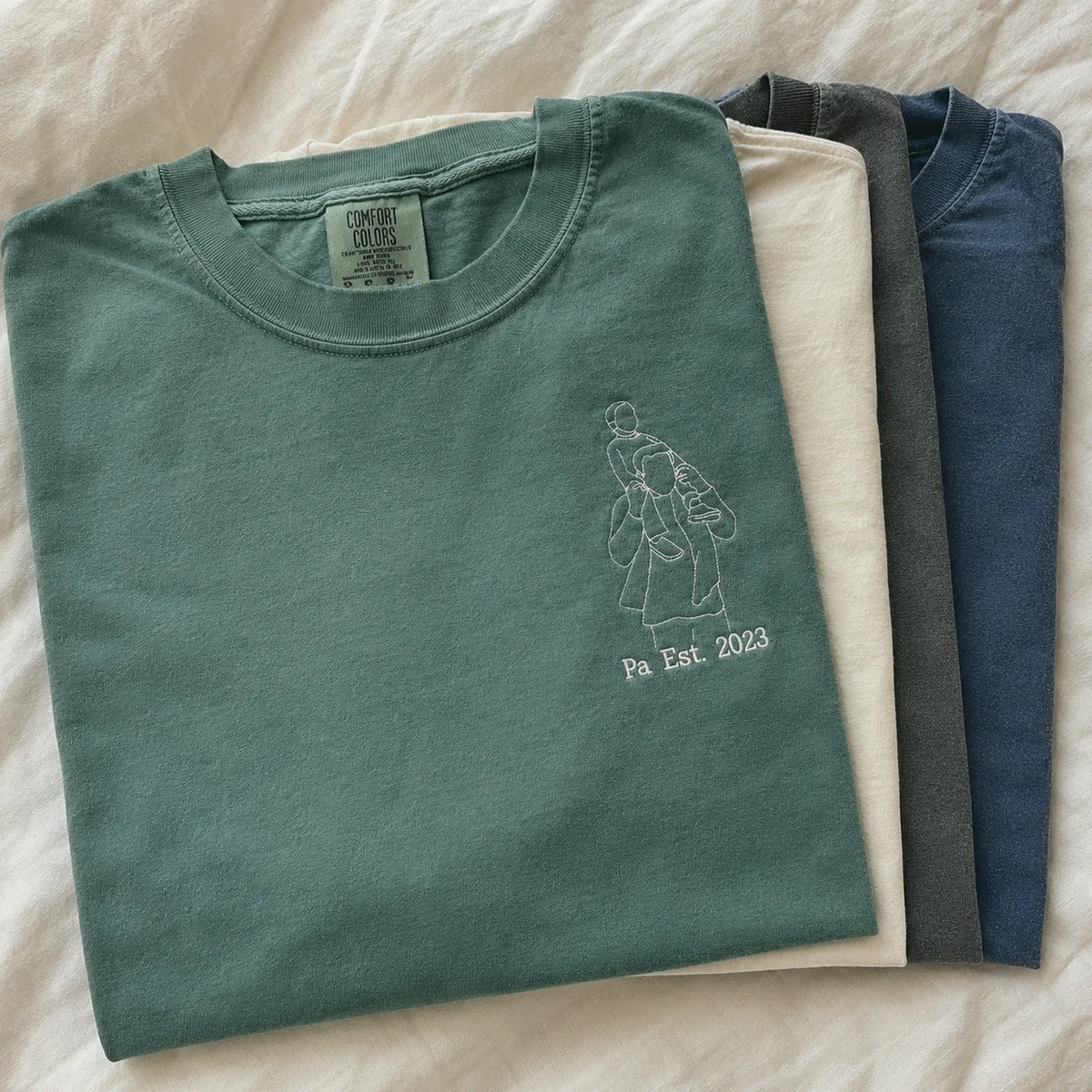 Personalized Pa Photo Line Art T-Shirt or Sweatshirt for Dad, Embroidered Father's Day Gift
