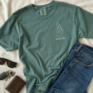 Personalized Pa Photo Line Art T-Shirt or Sweatshirt for Dad, Embroidered Father's Day Gift