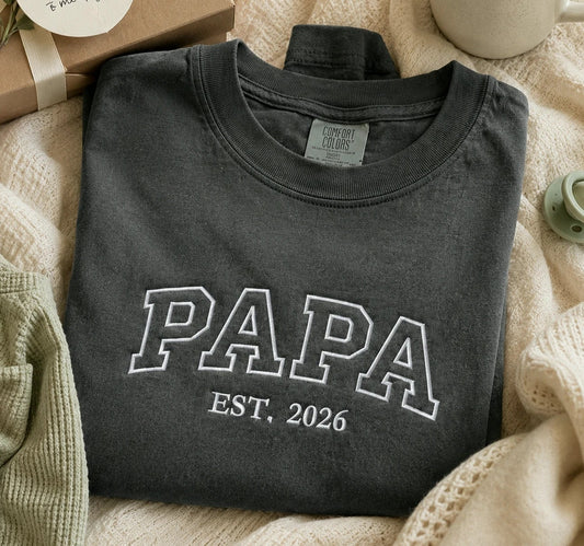 Papa Embroidered Sweatshirt or T-Shirt for New Dad - Father's Day Gift for Husband from Wife, Daughter, Son or Kids