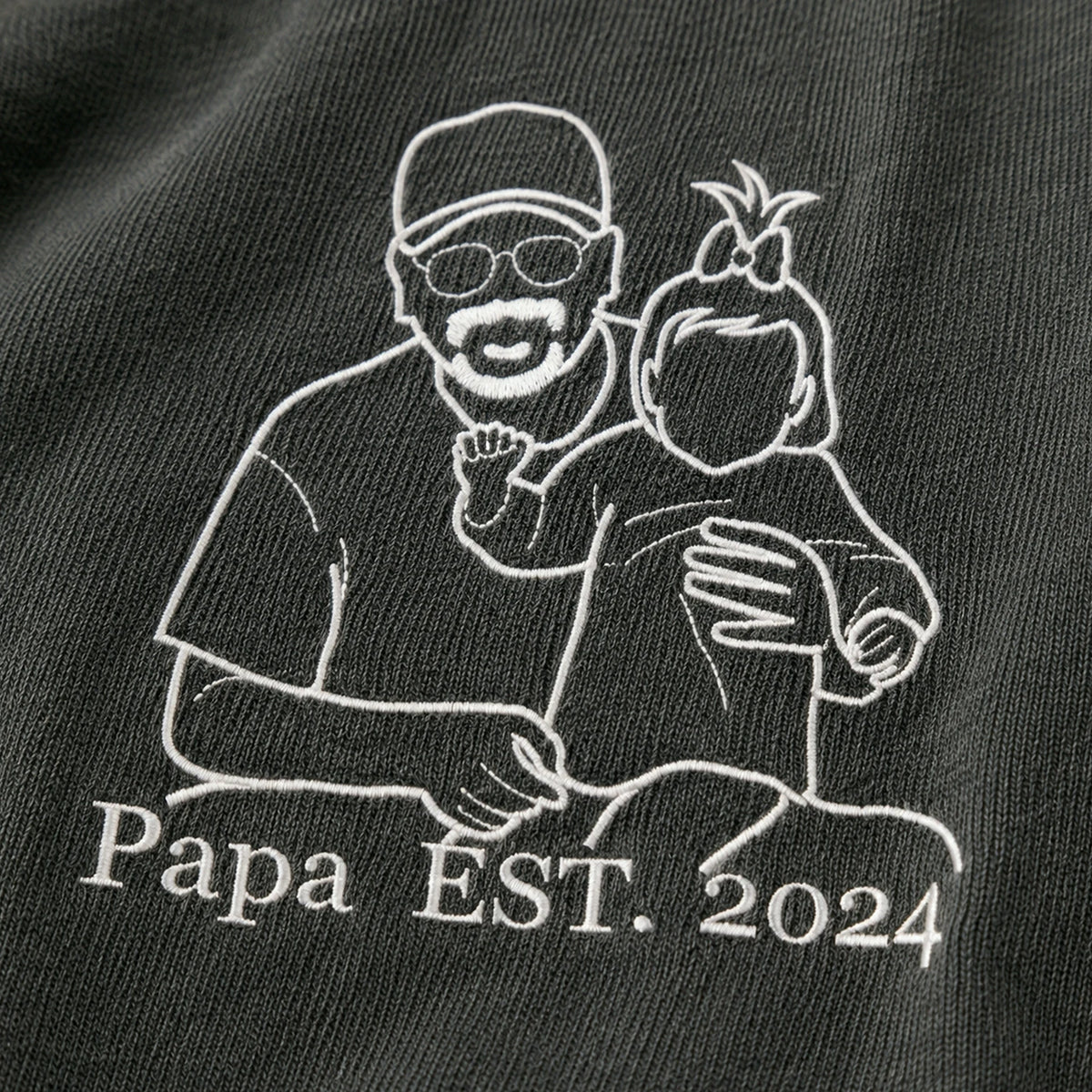 Personalized Papa Photo Line Art T-Shirt with Embroidered Outline Gift for Father's Day, Gift from Wife