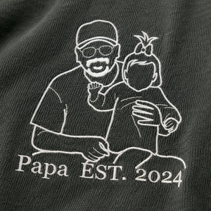 Personalized Papa Photo Line Art T-Shirt with Embroidered Outline Gift for Father's Day, Gift from Wife