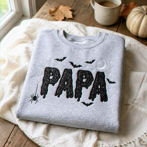 Papa Glitter Applique Halloween Sweatshirt, Spooky Papa Embroidered Crewneck, Fall Gift