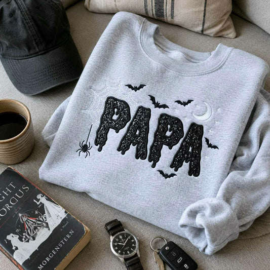 Papa Glitter Applique Halloween Sweatshirt, Spooky Papa Embroidered Crewneck, Fall Gift