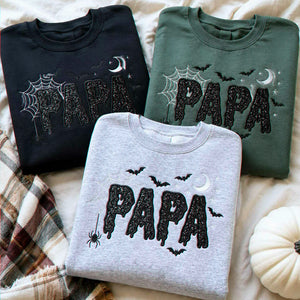 Papa Glitter Applique Halloween Sweatshirt, Spooky Papa Embroidered Crewneck, Fall Gift