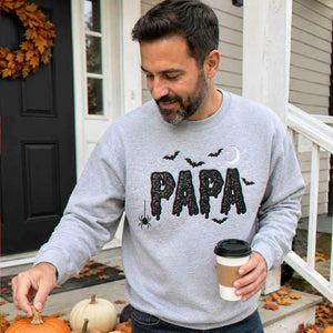 Papa Glitter Applique Halloween Sweatshirt, Spooky Papa Embroidered Crewneck, Fall Gift