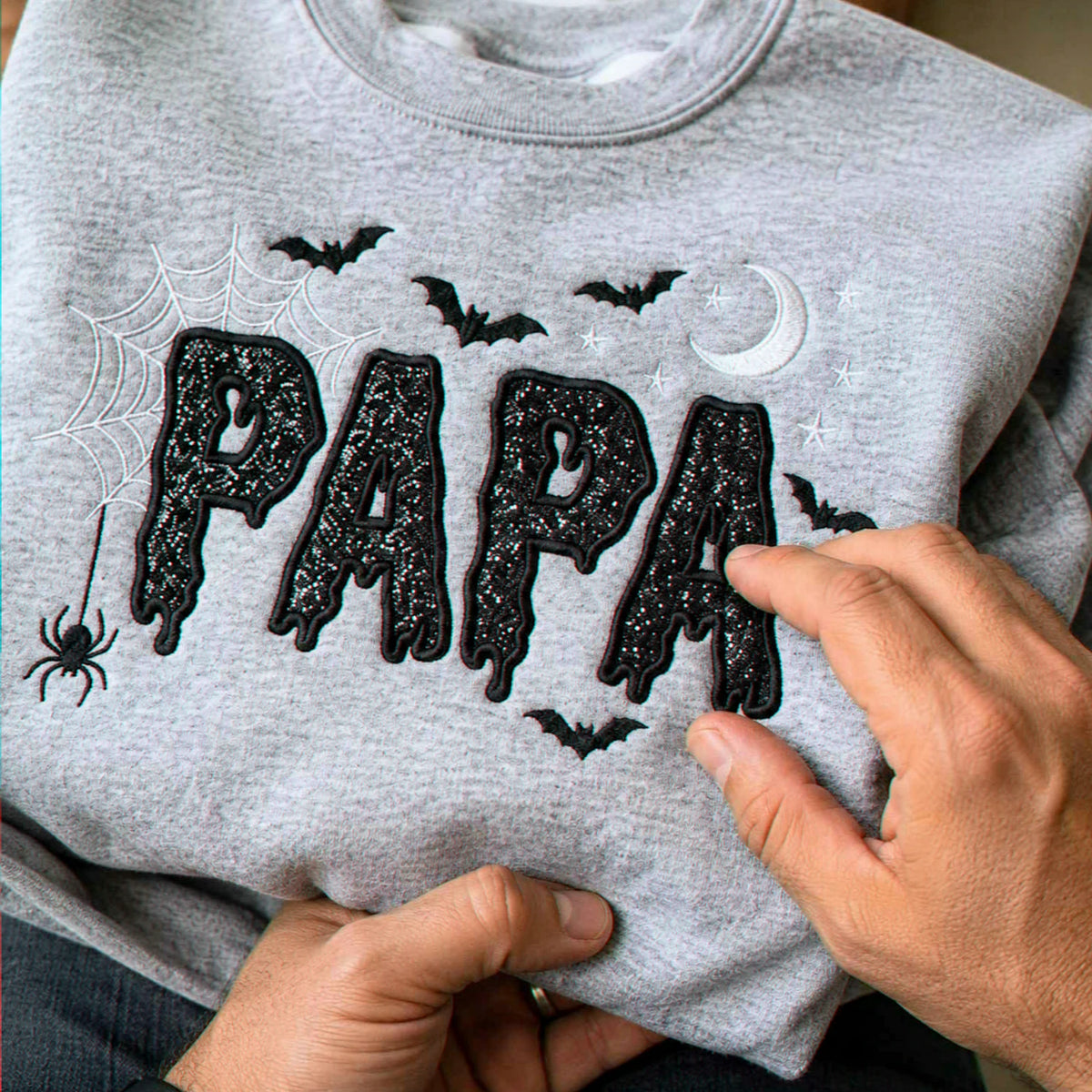 Papa Glitter Applique Halloween Sweatshirt, Spooky Papa Embroidered Crewneck, Fall Gift