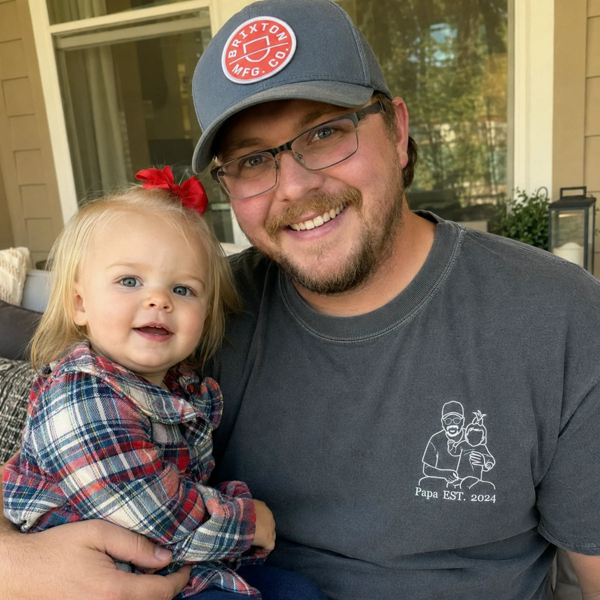 Personalized Papa Photo Line Art T-Shirt with Embroidered Outline Gift for Father's Day, Gift from Wife