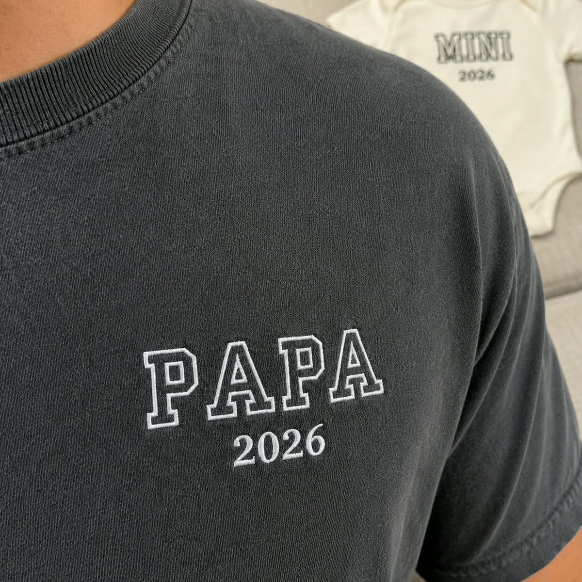 Papa and Mini Matching T-Shirt, Baby Onesie or Set - Embroidered Embroidered First Father’s Day Gift for New Dad