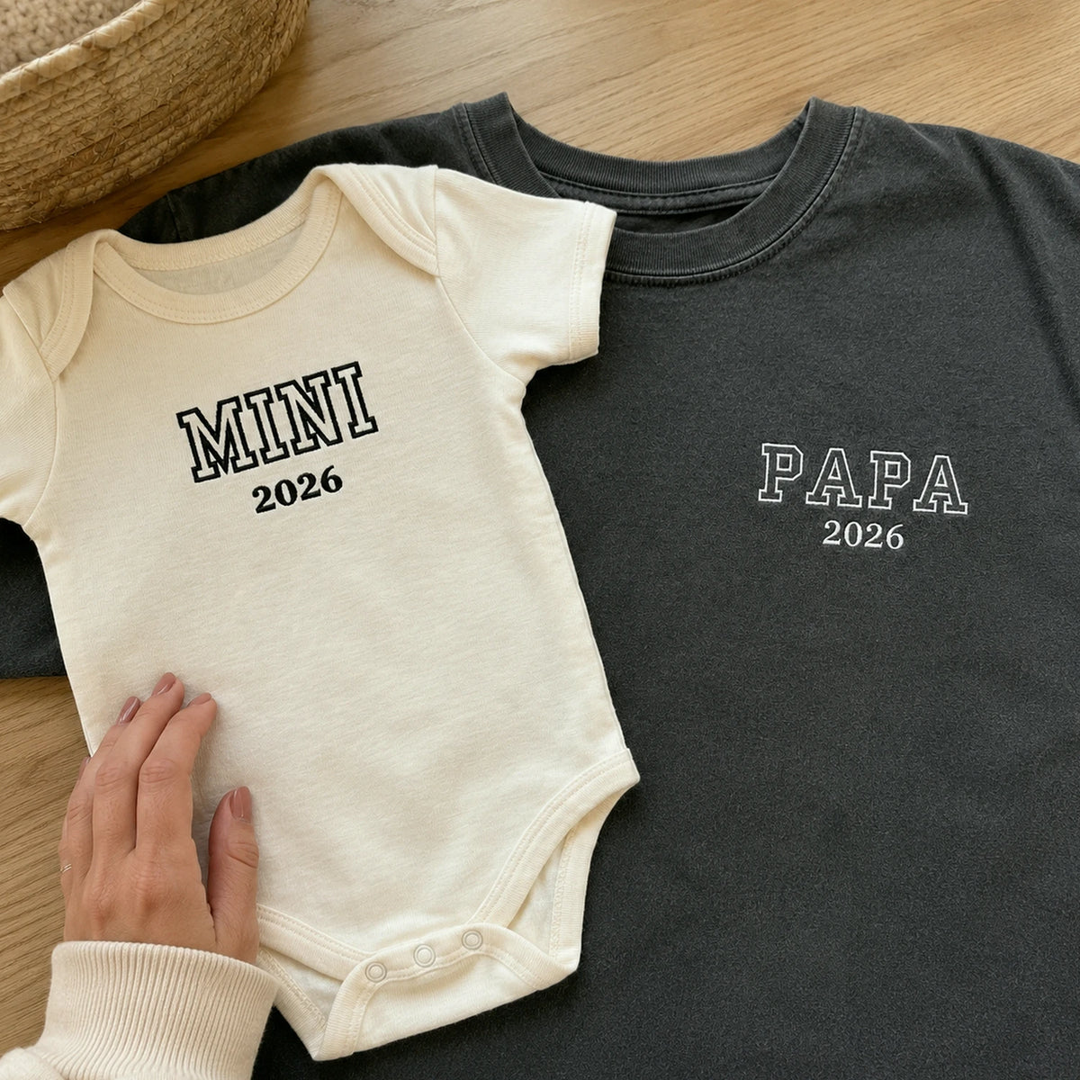 Papa and Mini Matching T-Shirt, Baby Onesie or Set - Embroidered Embroidered First Father’s Day Gift for New Dad