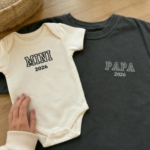 Papa and Mini Matching T-Shirt, Baby Onesie or Set - Embroidered Embroidered First Father’s Day Gift for New Dad